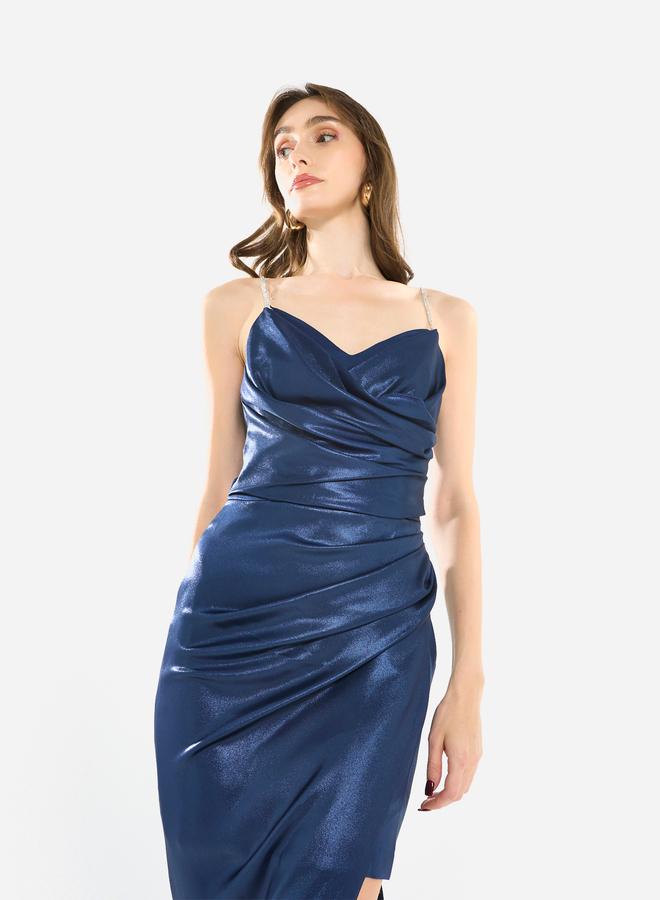 House of Moda Women Cowl Neck Crystal Strap Gown Maxi Dress - Image 3